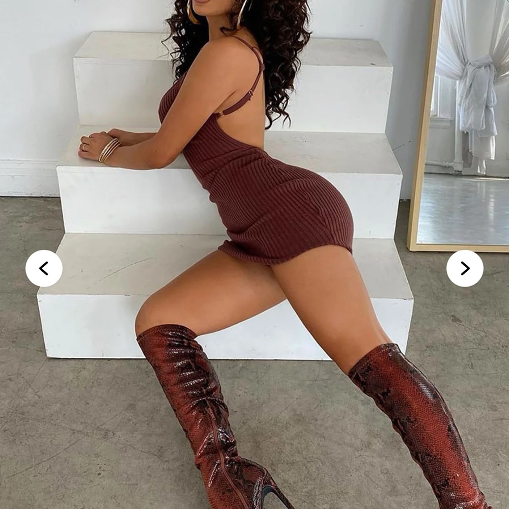 Fashion Nova Snakeskin Brown Heeled Boots